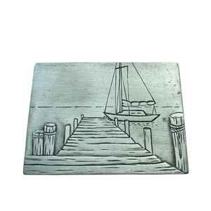 Vintage Signed JJ Jonette Jewelry  Pewter Sailboat Brooch Provincetown P-Town